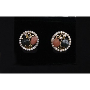 Серьги из коралла (розовый) и нефрита "1 тюльпан"