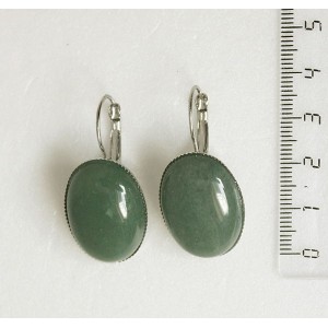  Серьги из авантюрина зеленого, овал 25х18мм, замок петелька