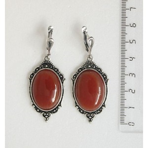 Серьги из сердолика, овал 25х18мм, оправа "медальон", швензы посеребрение
