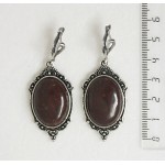 Серьги из яшмы красно-коричневой, овал 25х18мм, оправа "медальон", швензы посеребрение
