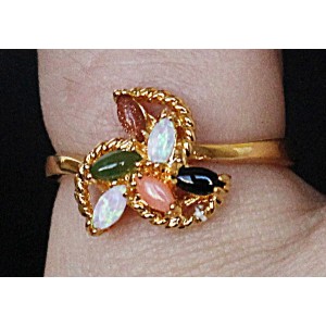 Кольцо мульти "пропеллер" (коралл оранжевый, нефрит, опал, тигровый глаз, черный оникс)