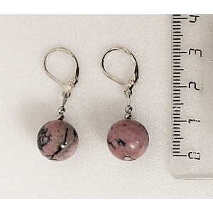 Серьги из родонита, шарик 12мм
