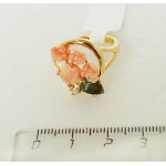 Кольцо с кораллом (розовый) и нефритом "ободок"