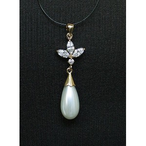 Кулон с жемчугом белым (иск.) "капля"