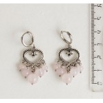 Серьги из кварца розового, шарик 8, 6, 4мм, коннектор "сердце витое"