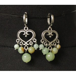 Серьги из оникса, шарик 8, 6, 4мм, коннектор "сердце витое"