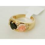 Кольцо с кораллом (розовый) и нефритом "1 тюльпан"