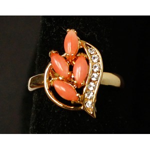Кольцо с кораллом (оранжевый) "колосок"