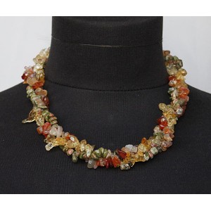 Бусы из сердолика, цитрина и унакита, галтовка, жгут 3 нити