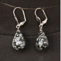 Серьги из обсидиана снежного, капелька круглая