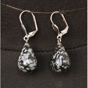 Серьги из обсидиана снежного, капелька круглая