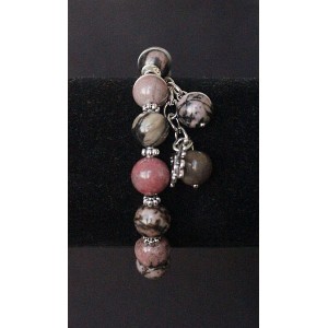 Браслет из родонита, шарик 10мм, с подвеской
