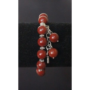 Браслет из яшмы красной, шарик 10мм, с подвеской