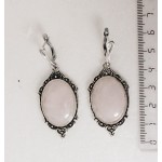 Серьги из кварца розового, овал 25х18мм, оправа "медальон", швензы посеребрение