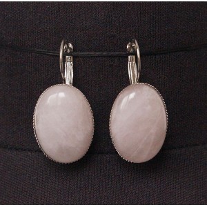 Серьги из кварца розового, овал 25х18мм, замок петелька