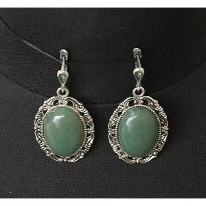 Серьги из авантюрина зеленого, овал 25х18мм, швензы посеребрение
