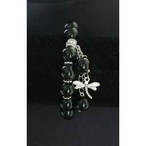 Браслет из агата черного, шарик 10мм, с подвеской