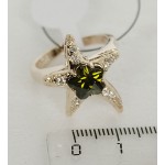 Кольцо с хризолитом (темный) "морская звезда"