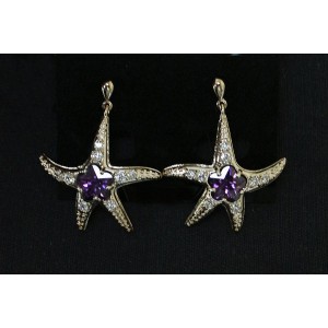 Серьги из аметиста (синт.) "морская звезда"