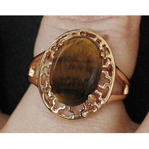 Кольцо с тигровым глазом, овал, "греческое"