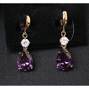 Серьги из аметиста (синт.) "колечки-большая капля"