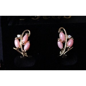 Серьги из коралла (розовый) "3 рис + циркон"