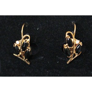 Серьги из оникса черного "3 рис + циркон"