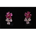 Серьги из корунда красного (рубин синт.), "2 цветка"