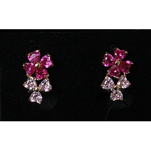 Серьги из корунда красного (рубин синт.), "2 цветка"