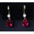 Серьги из корунда красного (рубин синт.), "колечки-большая капля"