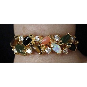 Кольцо мульти "косичка" (коралл оранжевый, нефрит, опал, тигровый глаз, черный оникс)