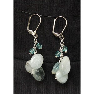 Серьги из аквамарина, "облепиха", на цепочке