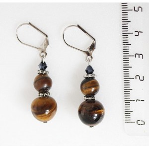 Серьги из тигрового глаза 2 шарика+бусинка