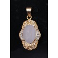 Кулон из кварца розового "овал", стразы, позолота