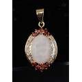 Кулон из кварца розового и граната "большой овал"