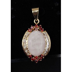 Кулон из кварца розового и граната "большой овал"