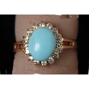 Кольцо с бирюзой (имитация) "овал в цирконах", цвет светло-голубой