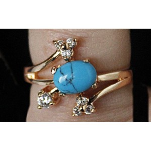 Кольцо с бирюзой (имитация) "веточка", цвет темно-голубой