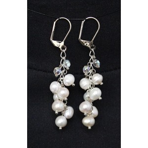 Серьги из жемчуга белого на цепочке